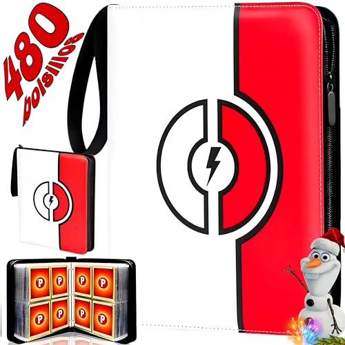 Álbum de Cartas Pokémon, Álbum de Cartas Coleccionables TCG, Álbum para 480 Cartas Coleccionables Compatible con Pokémon Vmax, V, GX, EX, Magic MTG, Yugioh, Carpeta 4 Bolsillos para Cartas Pokémon