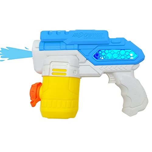 alldoro 63078 Water Power - Pistola de Agua eléctrica (Aprox. 22 cm, cañón de Agua con luz, Alcance de hasta 8 Metros, para Playa, jardín y Ocio, para niños a Partir de 3 años), Color Azul