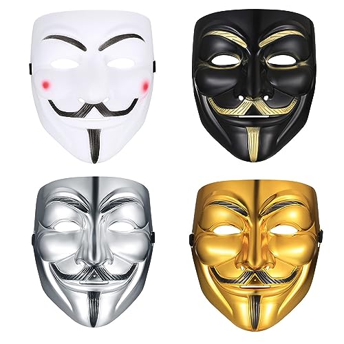 Amebleak Hacker Máscara, 4 Pcs V para Vendetta Máscara, Anonymous Mask, Máscaras Anonymous, Halloween Mask, Halloween Cosplay Accesorios Fiesta Props