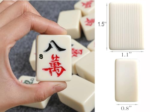 American Mahjong Set de juego de mahjong chino con funda de viaje, 1.42 pulgadas grande 144+2 azulejos con números arábigos, Majong Games para adultos regalo,cumpleaños