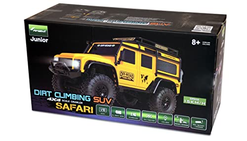 Amewi 22589 Dirt Climbing SUV Safari Crawler 4WD 1:10 RTR Incluye batería, Mando a Distancia, Cable de Carga, Amarillo