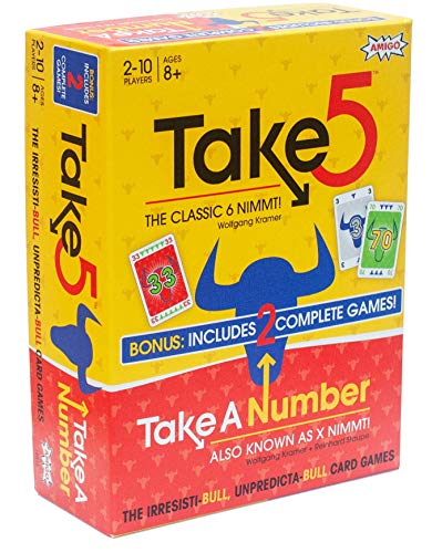 AMIGO Tomar 5: Dos juegos en uno - Versión estadounidense de 6 Nimmt! con Take A Number (X Nimmt!) Incluido, Amarillo/Rojo