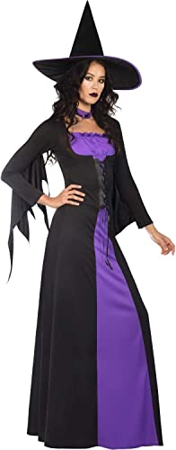 amscan 9908294 Disfraz clásico de bruja púrpura para mujer, disfraz de Halloween y sombrero, disfraz de semana del libro (talla de vestido de Reino Unido 14-16)