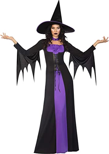 amscan 9908294 Disfraz clásico de bruja púrpura para mujer, disfraz de Halloween y sombrero, disfraz de semana del libro (talla de vestido de Reino Unido 14-16)