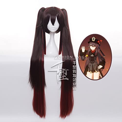 Anime Project Hu Tao Cosplay Wig Synthetic Hair Genshin Impact Auburn Ombre Long Halloween Costume Party Wigs With Ponytails