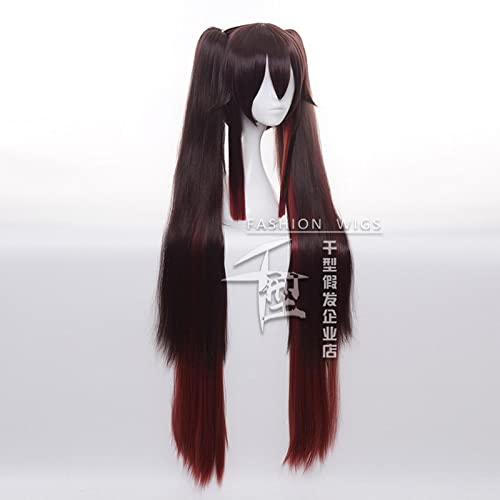 Anime Project Hu Tao Cosplay Wig Synthetic Hair Genshin Impact Auburn Ombre Long Halloween Costume Party Wigs With Ponytails