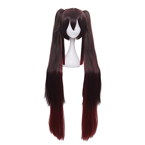 Anime Project Hu Tao Cosplay Wig Synthetic Hair Genshin Impact Auburn Ombre Long Halloween Costume Party Wigs With Ponytails