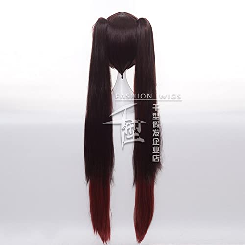 Anime Project Hu Tao Cosplay Wig Synthetic Hair Genshin Impact Auburn Ombre Long Halloween Costume Party Wigs With Ponytails