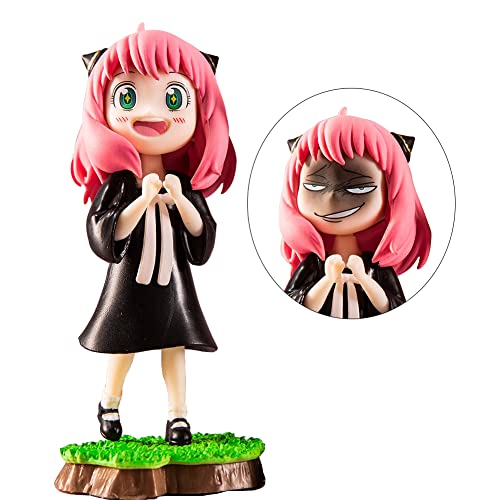 Anime Q Version Anya Forger Figure, Anime Intercambiable Cara Modelo PVC Regalos Figura de Acción Juguete Adornos de Escritorio Suministros Coleccionables