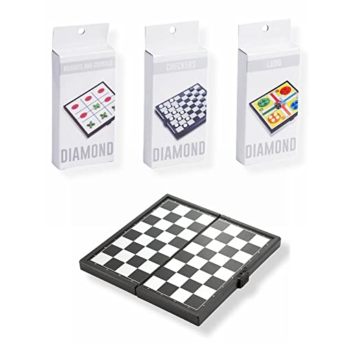 ANTEVIA - Juegos de mesa Las Damas con bandeja y peones magnéticos | Formato de viaje plegable | Juego clásico (Diamond Damasco)