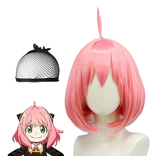 Anya Forger Rosa Para Spy X Family Cosplay, Alta Resistencia Al Calor Sintético Anya Forger Cosplay Pelucas Para Halloween Fiesta Pelucas Con Gorro Red Peluca Gratis