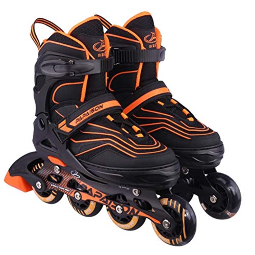 AOHMG Inline Skates para niños y Adultos, Adjustable Patines Fitness con Light Up Ruedas, Interior y Exterior de Hielo Equipo de Patinaje,Orange_S