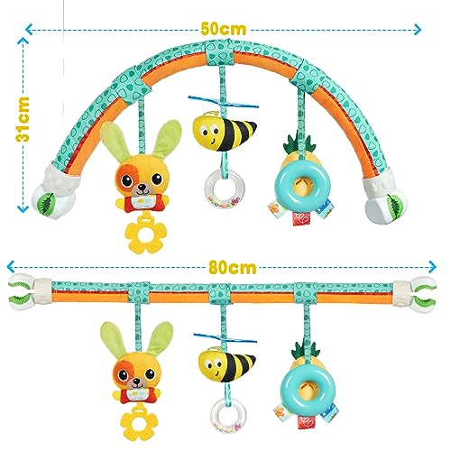 AOMIG Juguete Cochecito Clip,Ajustable Juguete Carro Bebe con Sonajero,Juguete para Cochecito de Bebé Desmontable,Actividades Colgar Juguetes,Arco de Juegos Educativo