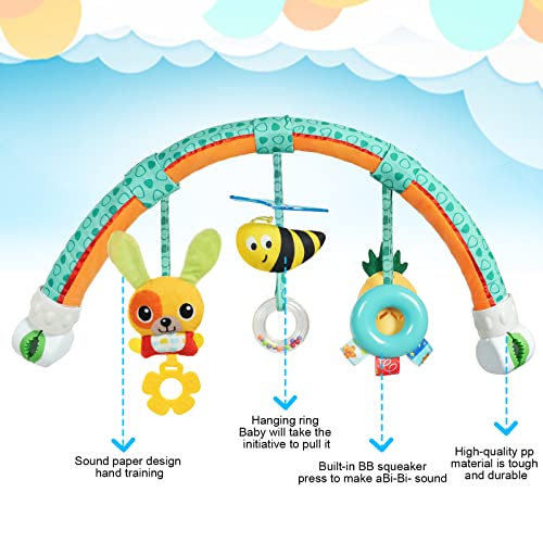 AOMIG Juguete Cochecito Clip,Ajustable Juguete Carro Bebe con Sonajero,Juguete para Cochecito de Bebé Desmontable,Actividades Colgar Juguetes,Arco de Juegos Educativo