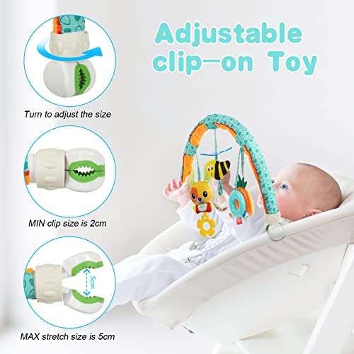 AOMIG Juguete Cochecito Clip,Ajustable Juguete Carro Bebe con Sonajero,Juguete para Cochecito de Bebé Desmontable,Actividades Colgar Juguetes,Arco de Juegos Educativo