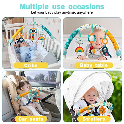 AOMIG Juguete Cochecito Clip,Ajustable Juguete Carro Bebe con Sonajero,Juguete para Cochecito de Bebé Desmontable,Actividades Colgar Juguetes,Arco de Juegos Educativo