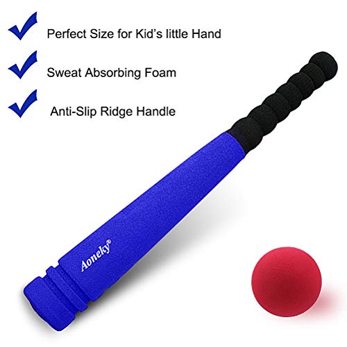 Aoneky Mini Set de Béisbol - 42 cm Bate y 1 Pelota, Material Seguro de Espuma Suave, para Entrenamiento y Diversión de Béisbol, Uso en Exterior Interior, Azul