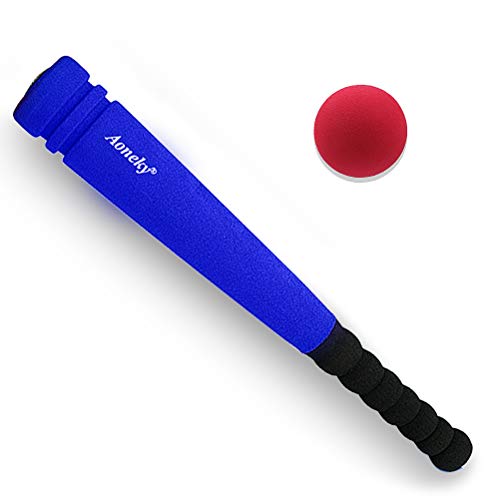 Aoneky Mini Set de Béisbol - 42 cm Bate y 1 Pelota, Material Seguro de Espuma Suave, para Entrenamiento y Diversión de Béisbol, Uso en Exterior Interior, Azul