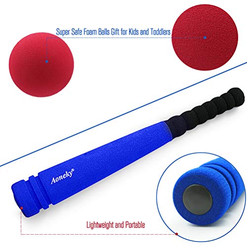 Aoneky Mini Set de Béisbol - 42 cm Bate y 1 Pelota, Material Seguro de Espuma Suave, para Entrenamiento y Diversión de Béisbol, Uso en Exterior Interior, Azul