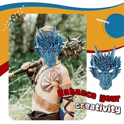 Aoriher 2 Máscaras de Dragón de Halloween Máscara Media de Dragón de Mascarada Antifaz de Dragón de Animal para Disfraz Día Mundial del Libro Accesorios de Fiesta de Carnaval Cosplay Regalos, Azul