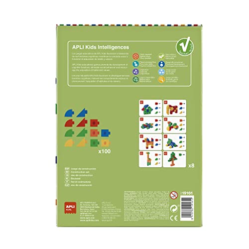 APLI Kids 19161 - Juego de construcción Interlocking Cubes - 100 piezas para construir vehículos, animales y personajes - Incluye 8 fichas con ejemplos