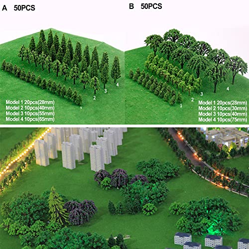 ARMYJY 50 piezas de árboles en miniatura modelo tren ferrocarril guerra paisaje escala modelo paisaje paisaje paisaje bricolaje para mesa de arena tren juguete modelo escena diseño al aire libre A