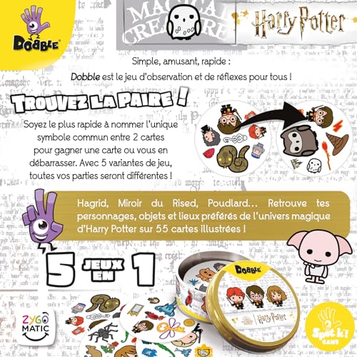 Asmodee – Dobble Harry Potter – Juegos de Mesa – Juegos de Cartas – Juegos de Familia y niños a Partir de 6 años – 2 a 8 Jugadores – Versión Francesa