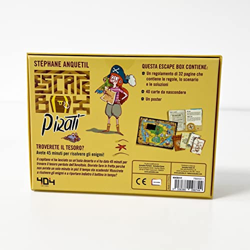 Asmodee - Escape Box: Piratas - Divertido Juego en Caja para organizar una búsqueda del Tesoro, 2-5 Jugadores, 7-12 años, edición en Italiano