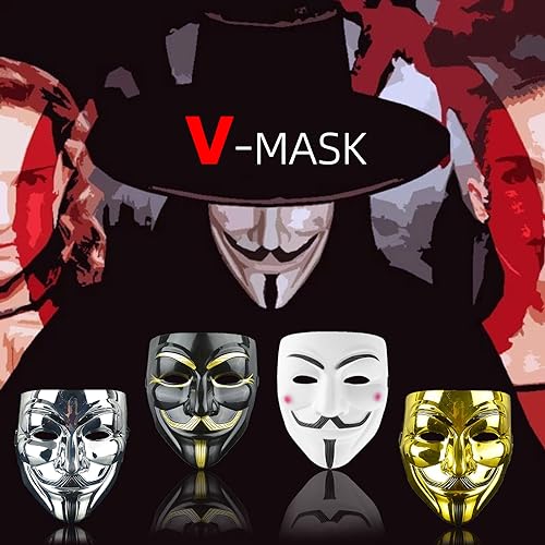 Atuoxing 4 PCS V para Vendetta Mascara Disfraz Mascara Halloween de Fiesta de Cosplay Máscara de Hacker Máscara Anónimo para Adultos Niños