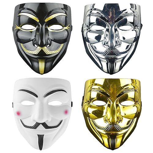 Atuoxing 4 PCS V para Vendetta Mascara Disfraz Mascara Halloween de Fiesta de Cosplay Máscara de Hacker Máscara Anónimo para Adultos Niños