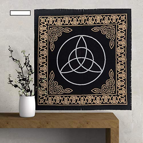 AVA Collections Mantel de altar de 24 x 24 pulgadas, color dorado y plateado, para tarot, brujería, altar Wicca, curación espiritual, tarot, juego de mesa, mantel ritual (triquetra)