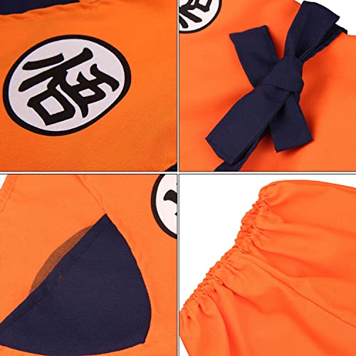 Awonlate Disfraz de Goku, Disfraz Infantil Disfraz Cosplay de Son Goku, Niños Disfraz Camiseta T-Shirt Shorts, Disfraz de Halloween, Anime, Cosplay, Talla 120-130cm