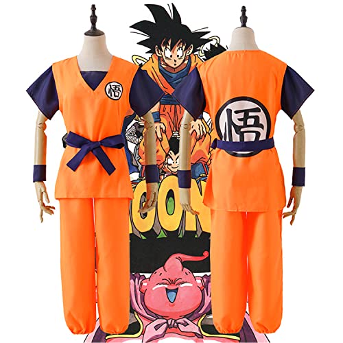 Awonlate Disfraz de Goku, Disfraz Infantil Disfraz Cosplay de Son Goku, Niños Disfraz Camiseta T-Shirt Shorts, Disfraz de Halloween, Anime, Cosplay, Talla 120-130cm