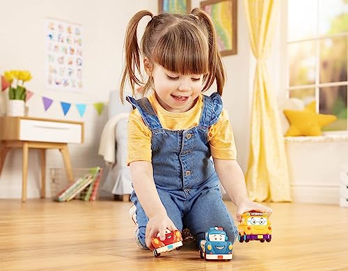 B. toys – Vehículos de Impulso – 3 vehículos de juguete – Bus, Auto de Carreras, Auto de Policía – Vehículos de juguete para niños – 1 año + – Mini Wheeee-ls! - Bus, Auto de Carreras, Auto Policía