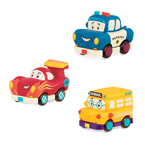 B. toys – Vehículos de Impulso – 3 vehículos de juguete – Bus, Auto de Carreras, Auto de Policía – Vehículos de juguete para niños – 1 año + – Mini Wheeee-ls! - Bus, Auto de Carreras, Auto Policía