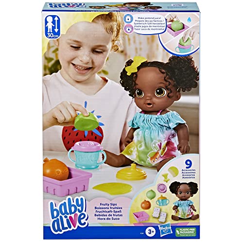 Baby Alive - Bebidas de Frutas - Lima - Set de muñeca bebé con exprimidor de Juguete - Bebe y Moja el pañal - A Partir de 3 años - Cabello Negro