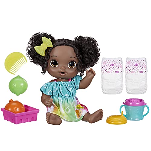 Baby Alive - Bebidas de Frutas - Lima - Set de muñeca bebé con exprimidor de Juguete - Bebe y Moja el pañal - A Partir de 3 años - Cabello Negro