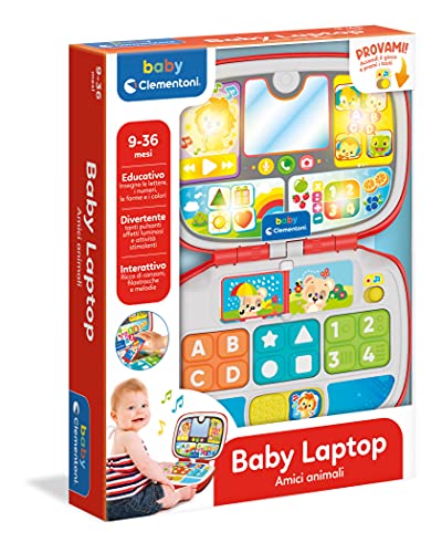 Baby Clementoni - 17677 - Laptop Amigos Animales, Juego Interactivo 9 Meses, Centro de Actividades y Ordenador Educativo para Niños (Versión en Español)