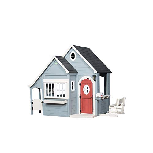 Backyard Discovery Spring Cottage Casa infantil de Madera | Casita de juegos para ninos de jardin / exterior en gris y negro | Incluidos los accesorios y ventanas