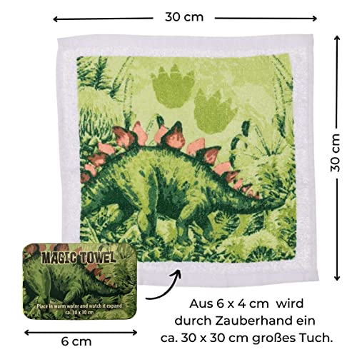 Bada Bing Juego de 12 toallas mágicas de algodón con dinosaurio, toalla mágica para niños, toalla mágica, 30 x 30 cm, 4 unidades, regalo de cumpleaños infantil, regalo de cumpleaños 76