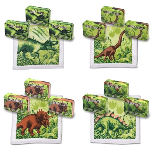 Bada Bing Juego de 12 toallas mágicas de algodón con dinosaurio, toalla mágica para niños, toalla mágica, 30 x 30 cm, 4 unidades, regalo de cumpleaños infantil, regalo de cumpleaños 76