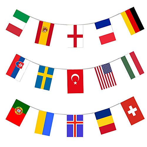 Banderas de plástico para fiestas en todo el mundo, con bandera europea de fútbol de 10,5 m, 20 x 30 cm, para todo tipo de clima, bandera de Europa