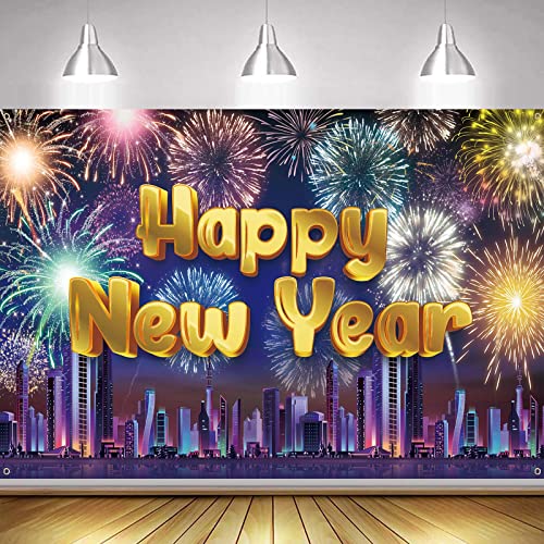 Banner de telón de Fondo de año Nuevo, Pancarta de Tela Extra Grande de Feliz año Nuevo para 2023, Festival de Vacaciones de Nueva York, 2023 decoración de Fiesta Brillante