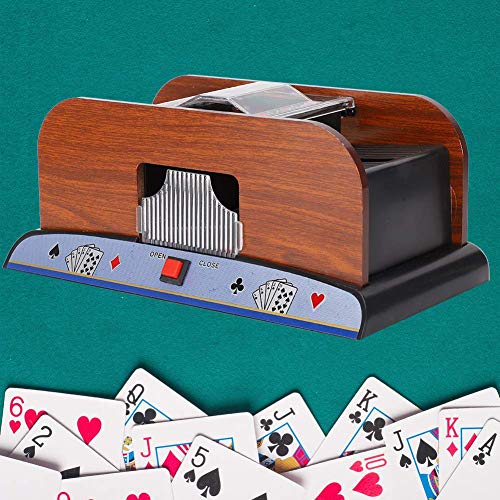 Barajadora automática de cartas, barajadora de cartas de madera Máquina automática de barajadoras de naipes con batería para póquer de 2 mazos, G para uso en torneos en casa para póker clásico