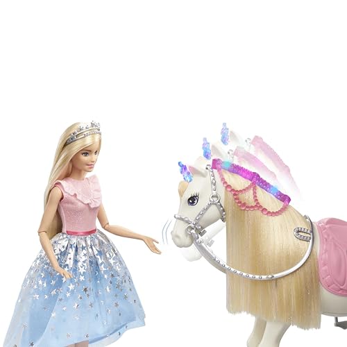 Barbie Avemtura de Princesas Muñeca rubia con caballo de juguete con luces y sonidos (Mattel GYK64)