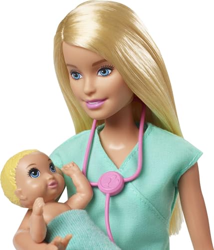 Barbie Doctora con Clínica médica, muñeca con Accesorios de Medicina de Juguete & Quiero Ser Pediatra Muñeca Rubia con Dos Bebes Y Accesorios (Mattel Gkh23)