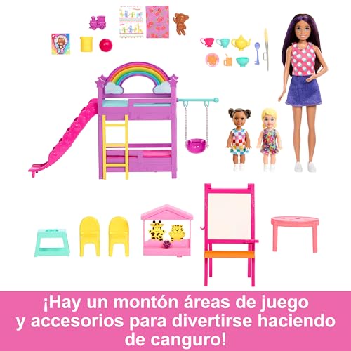 Barbie Skipper First Jobs Muñeca canguro morena con set de juego de guardería y accesorios, +3 años (Mattel HND18)