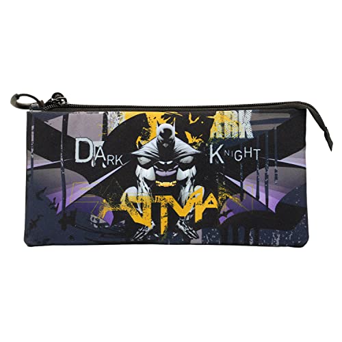 Batman Dark Night-Estuche Portatodo Triple FAN, Gris, 23 x 11 cm