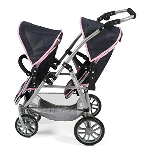 Bayer Chic 2000-Tandem Buggy Vario-Cochecito para muñecas gemelas, Color Gris y Rosa. (689 26)