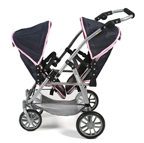 Bayer Chic 2000-Tandem Buggy Vario-Cochecito para muñecas gemelas, Color Gris y Rosa. (689 26)